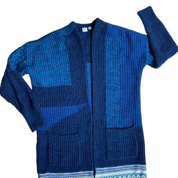 GAP Fair Isle Patchwork Cardigan Colorblock Long Duster Chunky Granny Artsy -M - Picture 6 of 16